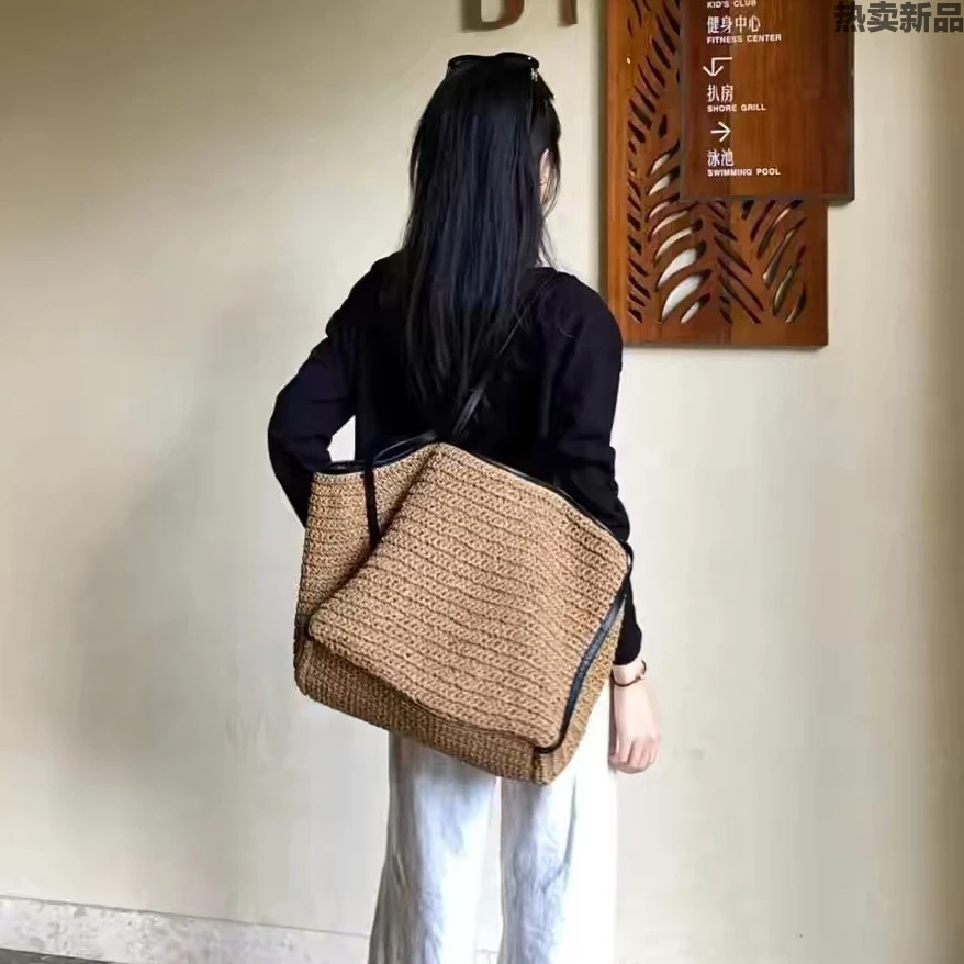 复古休闲包女通勤单肩包大容量编织托特包购物袋海边度假手提包