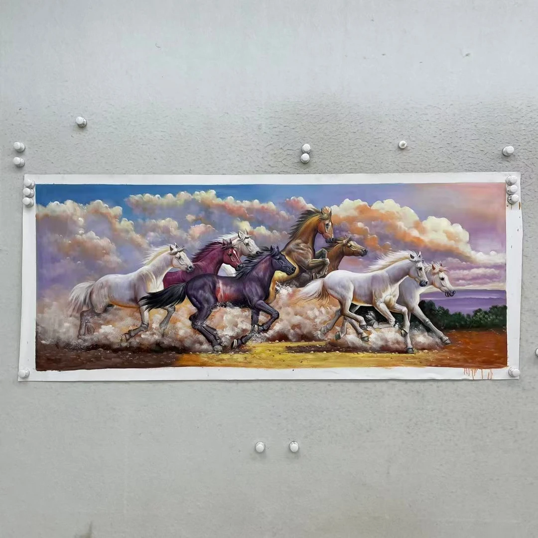 林彦新-1号  八骏马 约70*180厘米-手绘油画-麻布