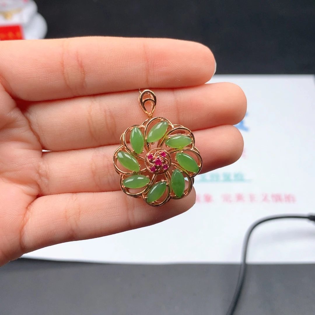 和田玉吊坠(赠链)银S925镶嵌