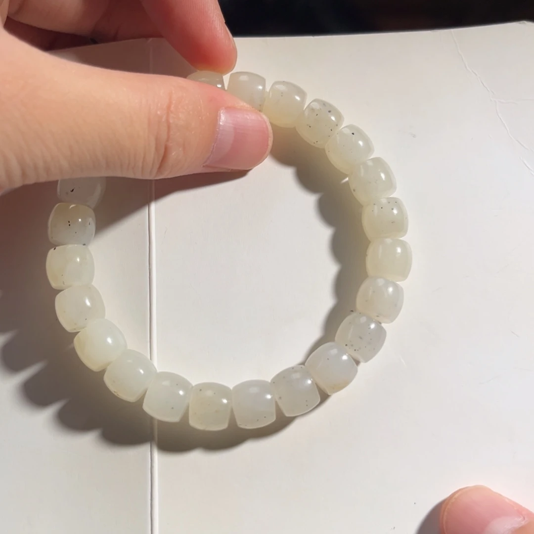 手串未镶嵌和田玉白底青花直切9mm不换珠98