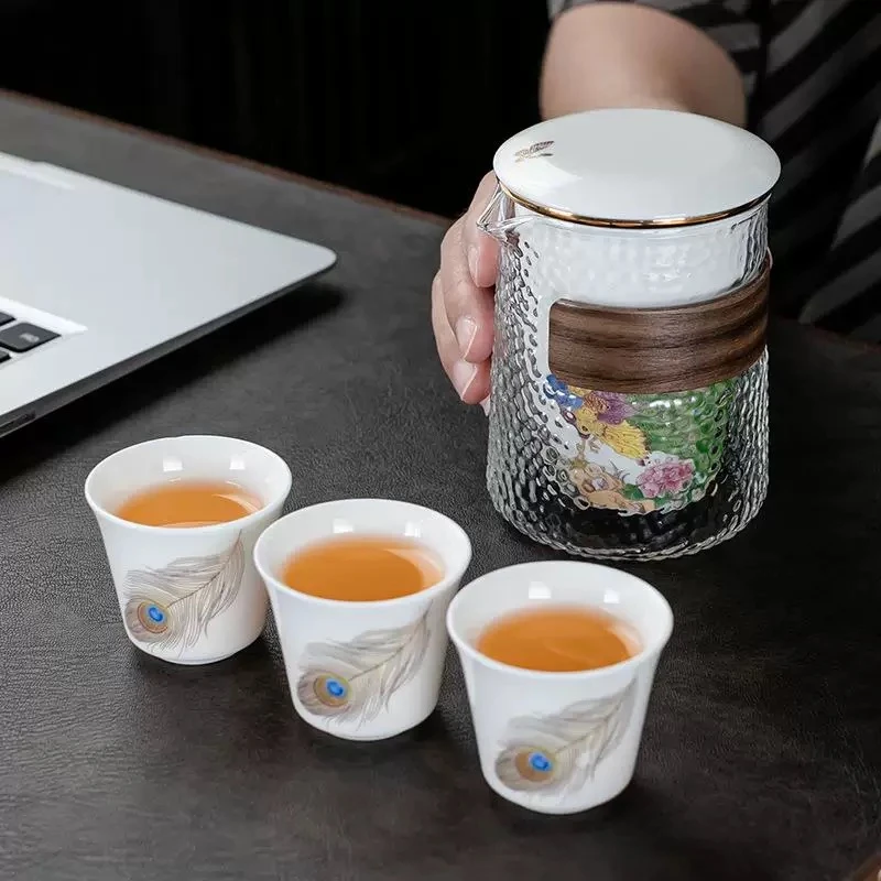 孔雀开屏陶瓷旅行茶具H115