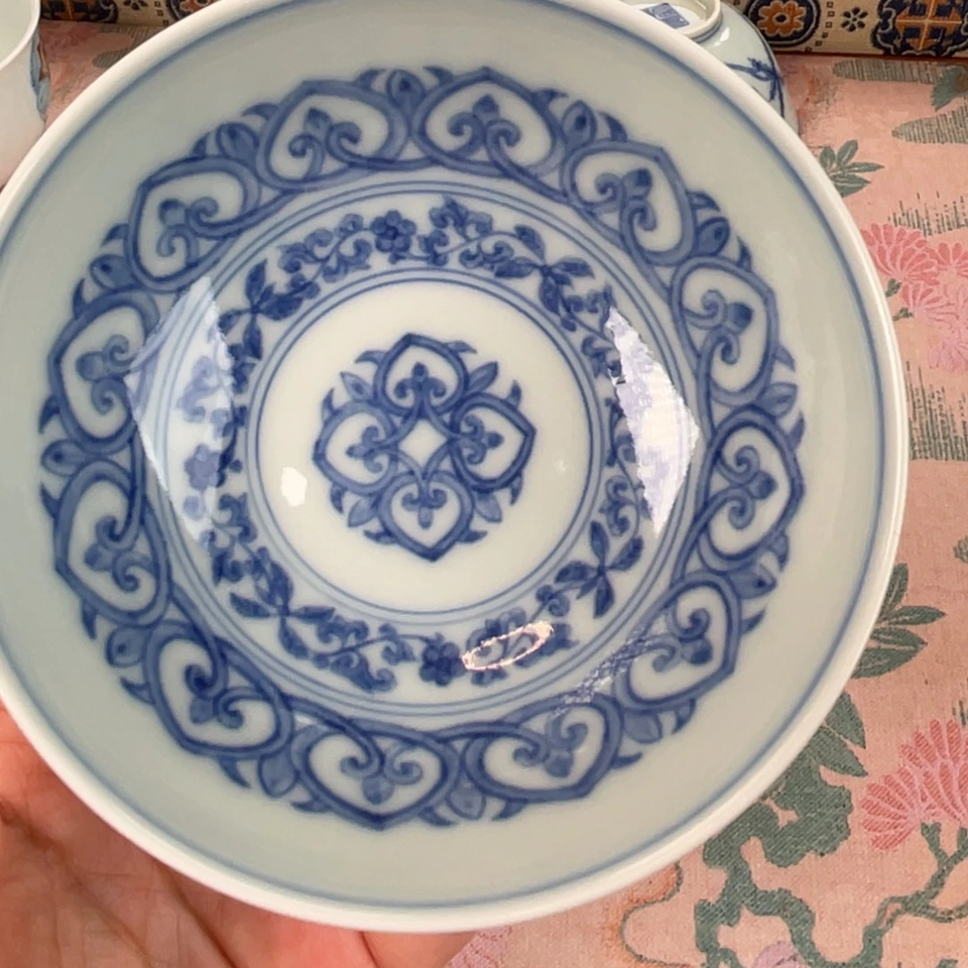 陶摆件源明青忆宝相花普洱杯