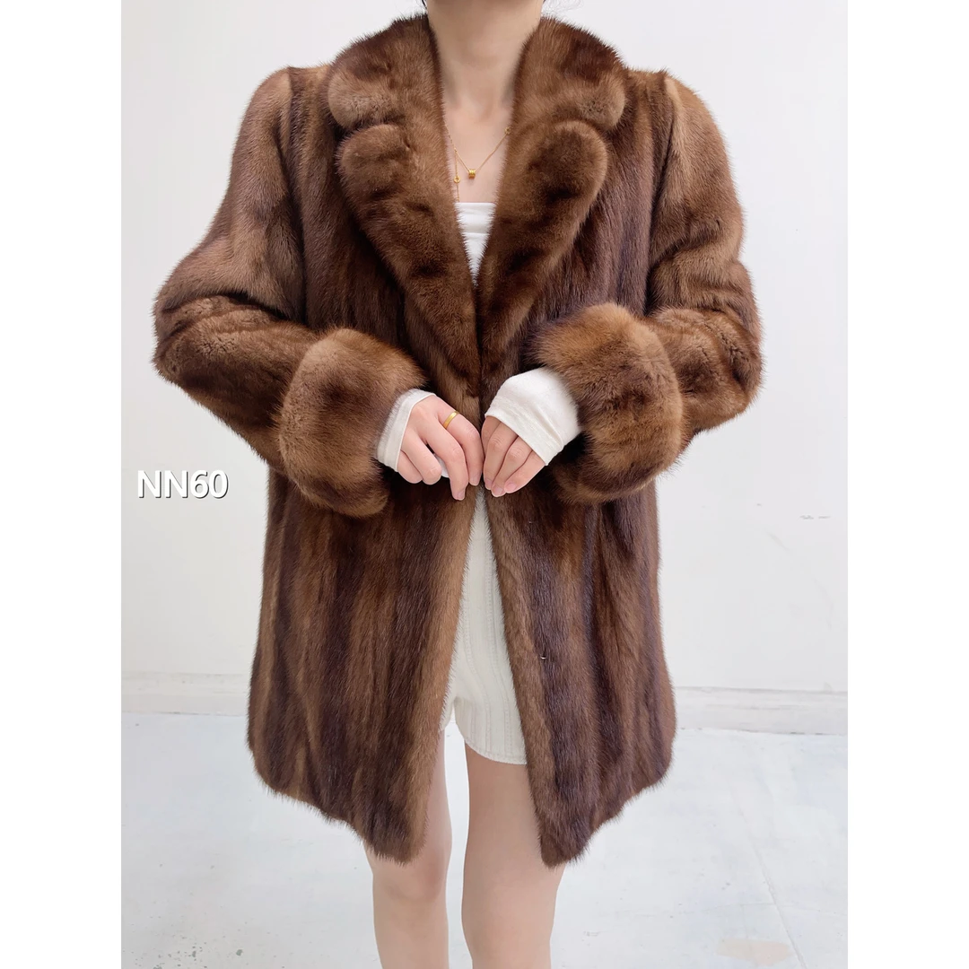 【NN60】S 蜜茶棕中长款全抽水貂外套（肩41胸102衣75袖59）13060