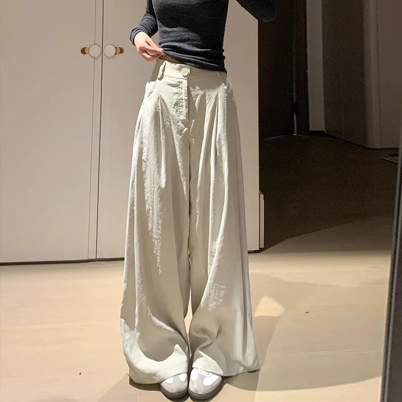 奶油西装阔腿裤女2025春夏薄款奶芙慵懒风高腰垂感休闲山本裤