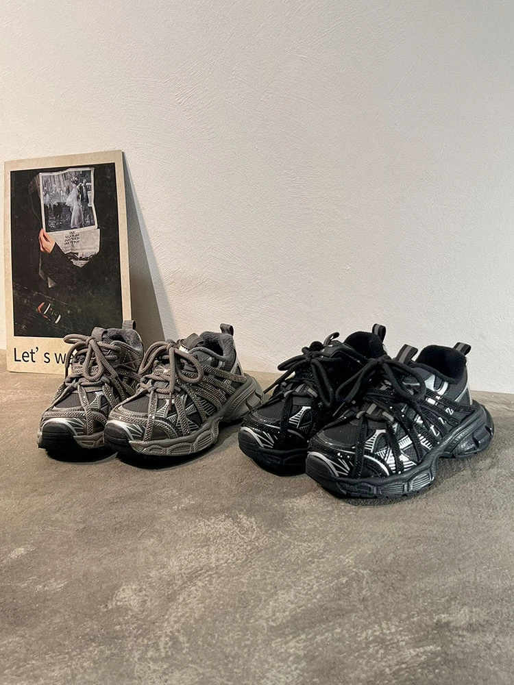 耿耿定制2025冬季新款男女童加绒老爹鞋潮流休闲鞋中大童运动鞋