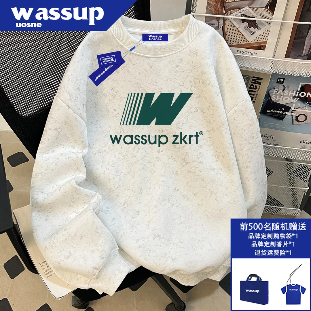 WASSUP UOSNE重磅圆领卫衣男早秋新款cleanfit百搭boxy短宽体恤衫