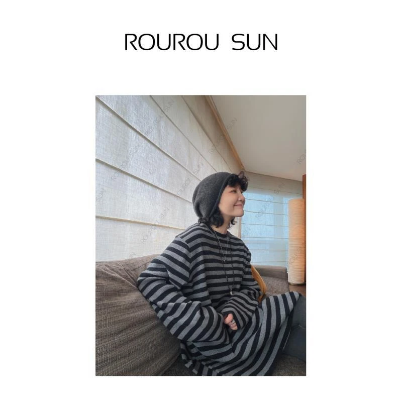 29303早秋款韩版条纹圆领百搭宽松休闲打底长袖T恤