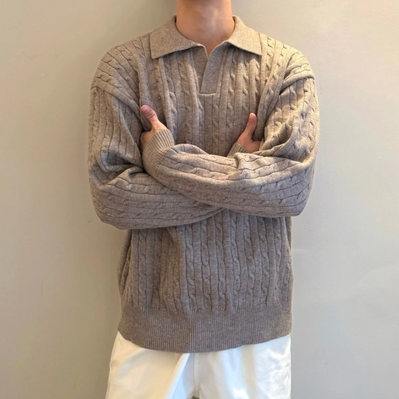 秋冬季复古老钱绞花针织优雅质感莫代尔松弛感休闲毛衣针织衫男装