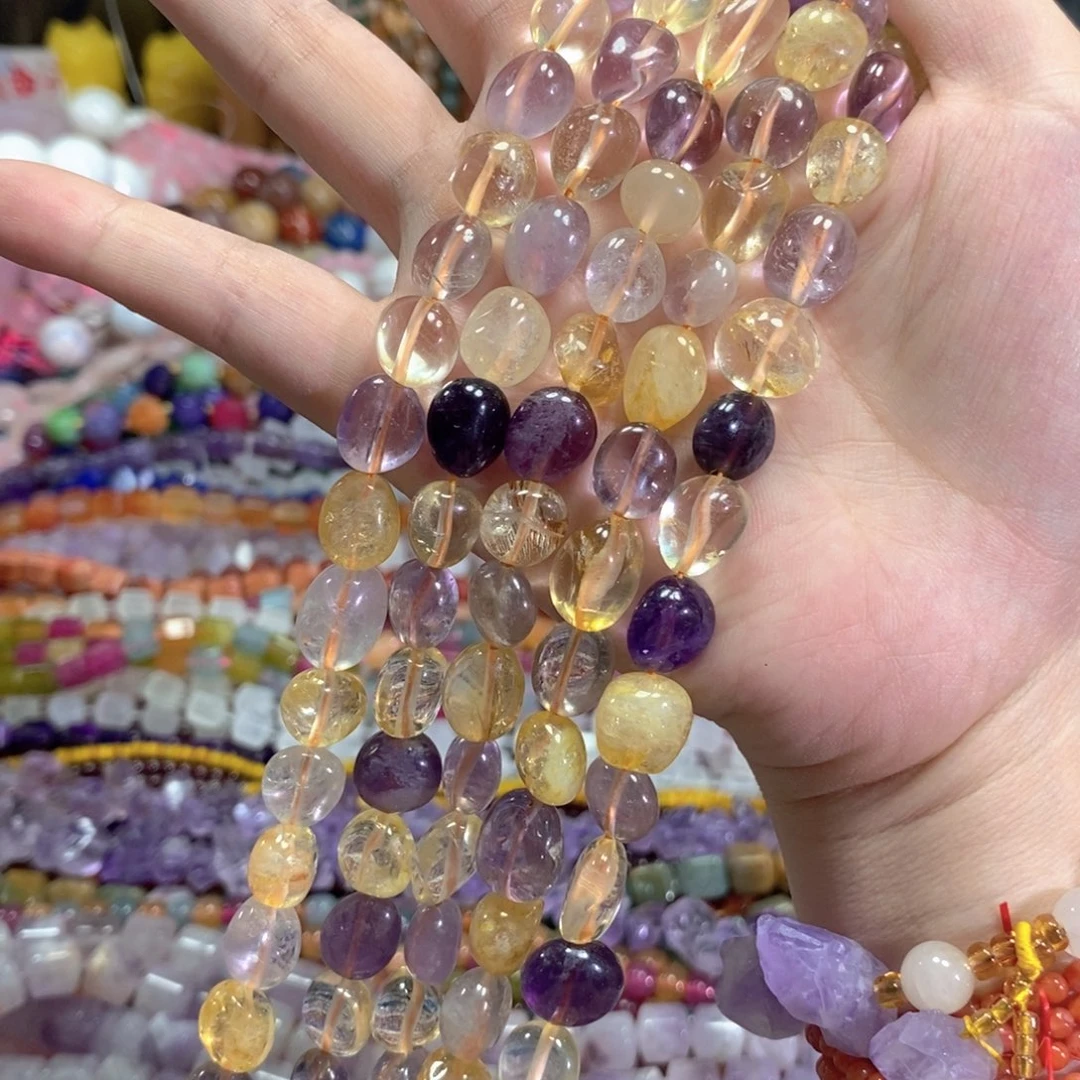 玛瑙/玉髓未镶嵌珠宝半成品紫黄晶圆不定一条卡12mm