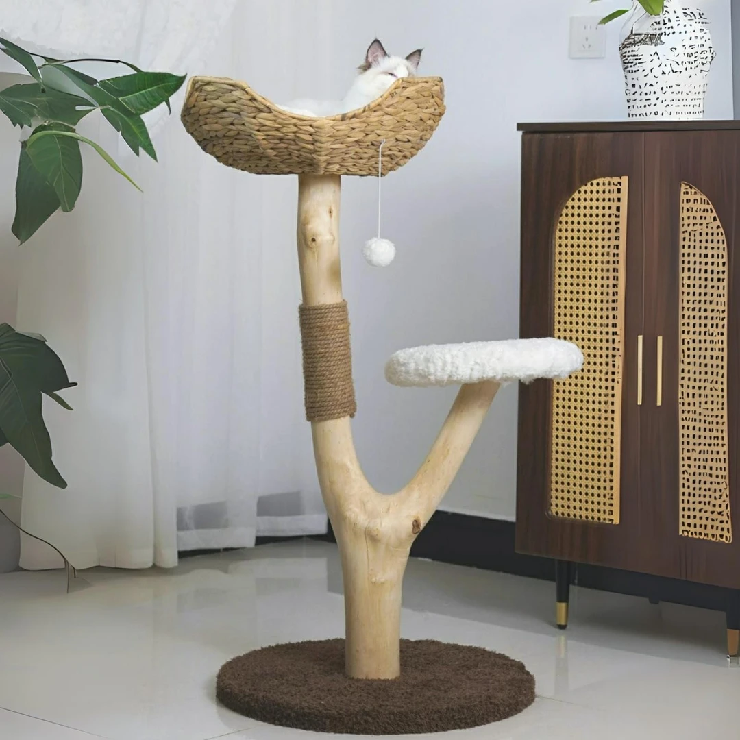 纯手工实木猫爬架藤编猫窝四季通用猫跳台大猫专用剑麻一体不占地