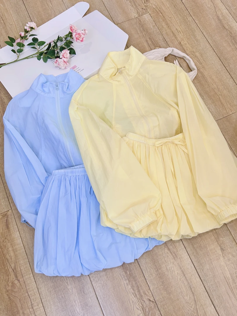 琳心丨早秋新款长袖拉链防晒衬衫花苞裙套装 NC9999