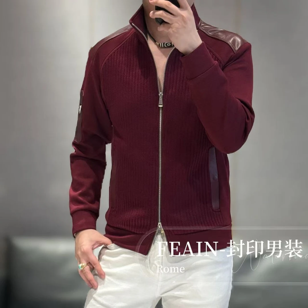 【真皮拼接】秋季新品全手工立体裁剪拼接工艺双开垃链夹克8068