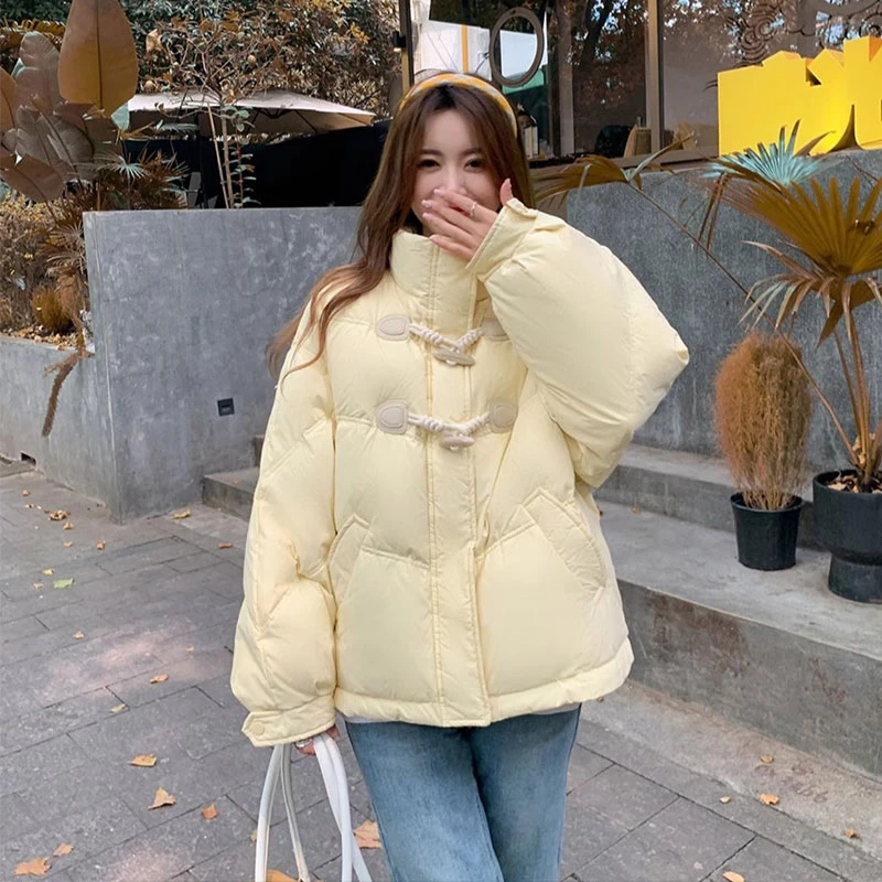 300斤特大码女装韩系慵懒秋冬保暖牛角扣棉服女胖mm宽松显瘦棉衣