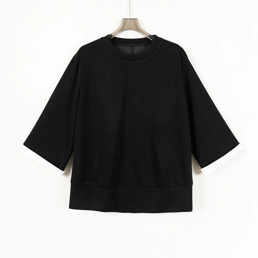 PS250750早秋小众设计时尚百搭七分袖T恤上衣显瘦气质宽松重工