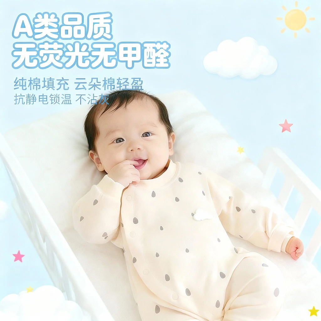 【40克新款】新生儿婴儿加棉连体衣宝宝加厚秋冬装哈衣连身衣爬服