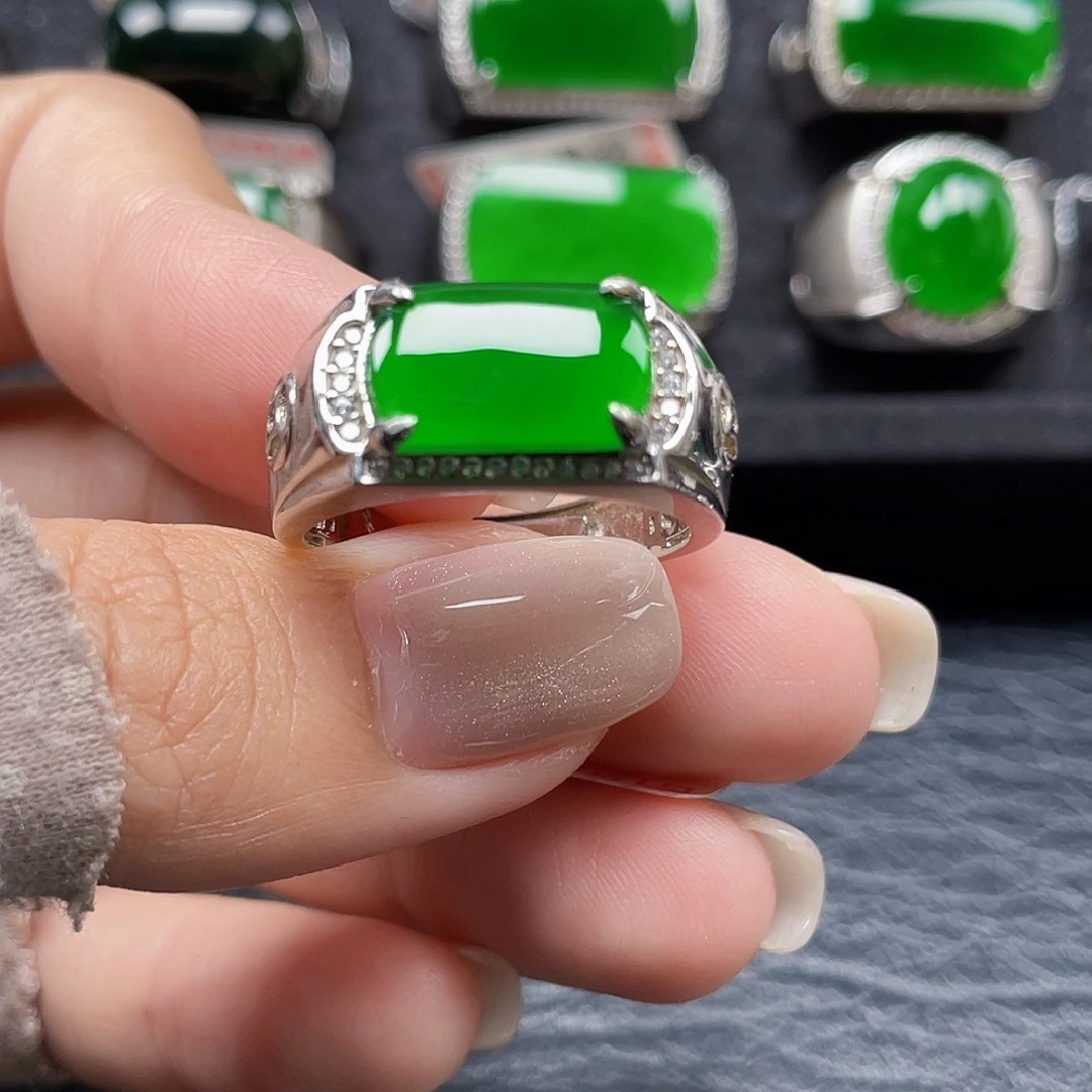 翡翠银S925镶嵌戒指天然A货翡翠没运费险3762