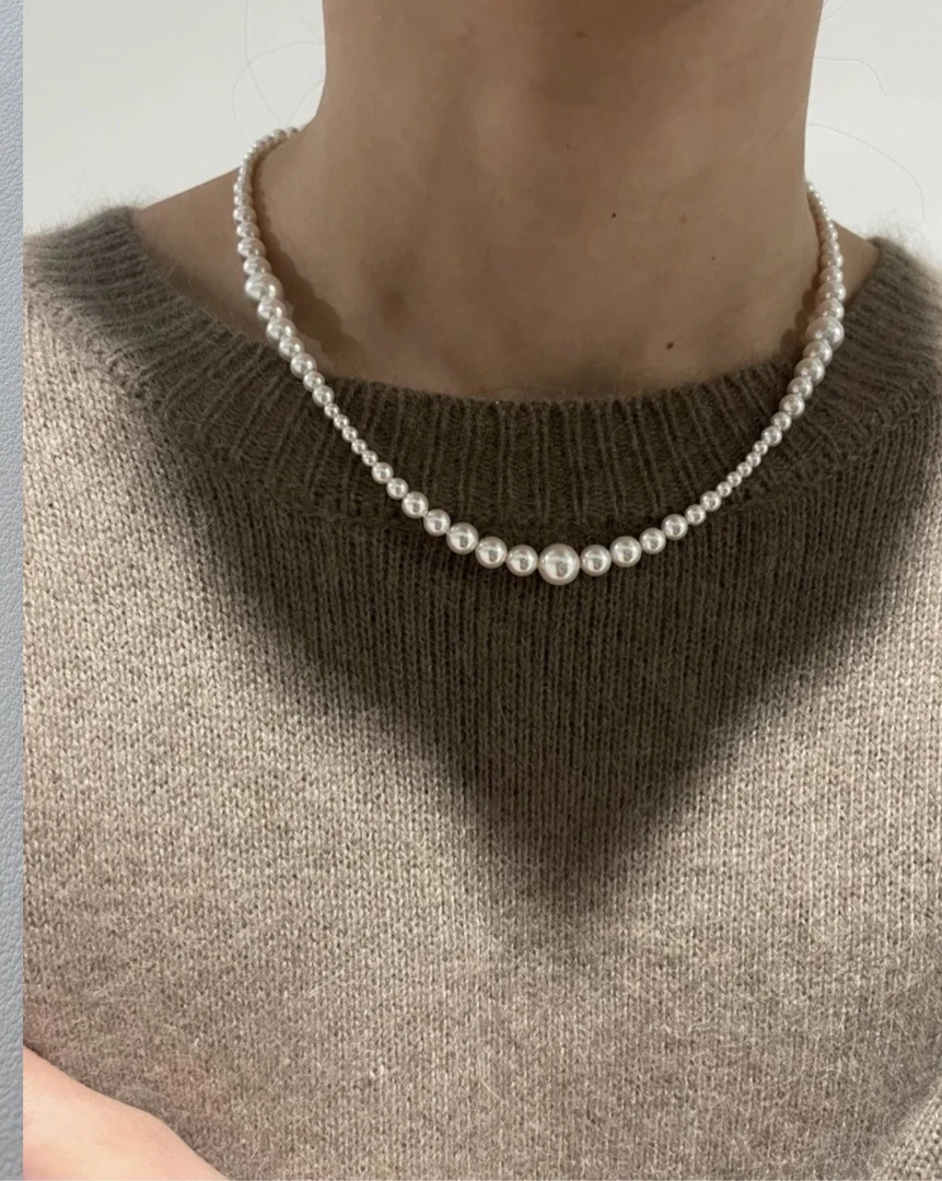 非金属仿珍珠项链 大小渐变珍珠项链高级感施家水晶珠优雅复古