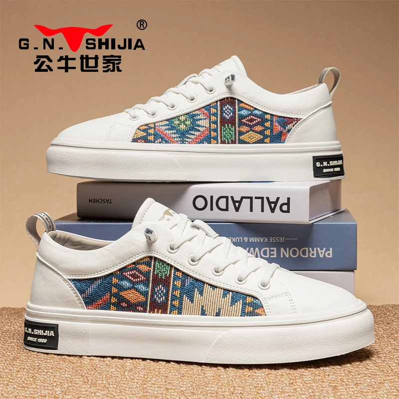 公牛世家鞋子男鞋夏季透气薄款帆布刺绣板鞋男士休闲欧洲站小白鞋