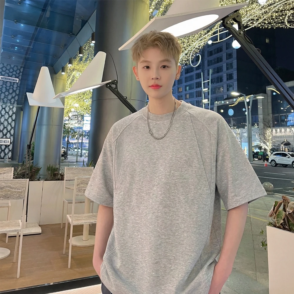 2026夏季短袖T恤高级设计感解构潮男简约美式高街打底休闲上衣男