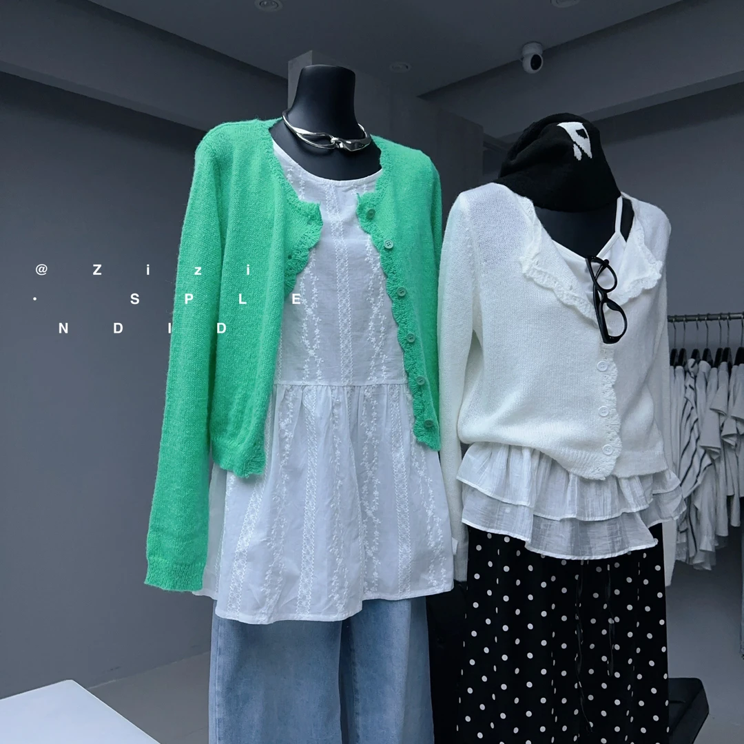 ZiZi 福秒（9Zi9170#)  早春刚需软糯花边针织开衫9-216