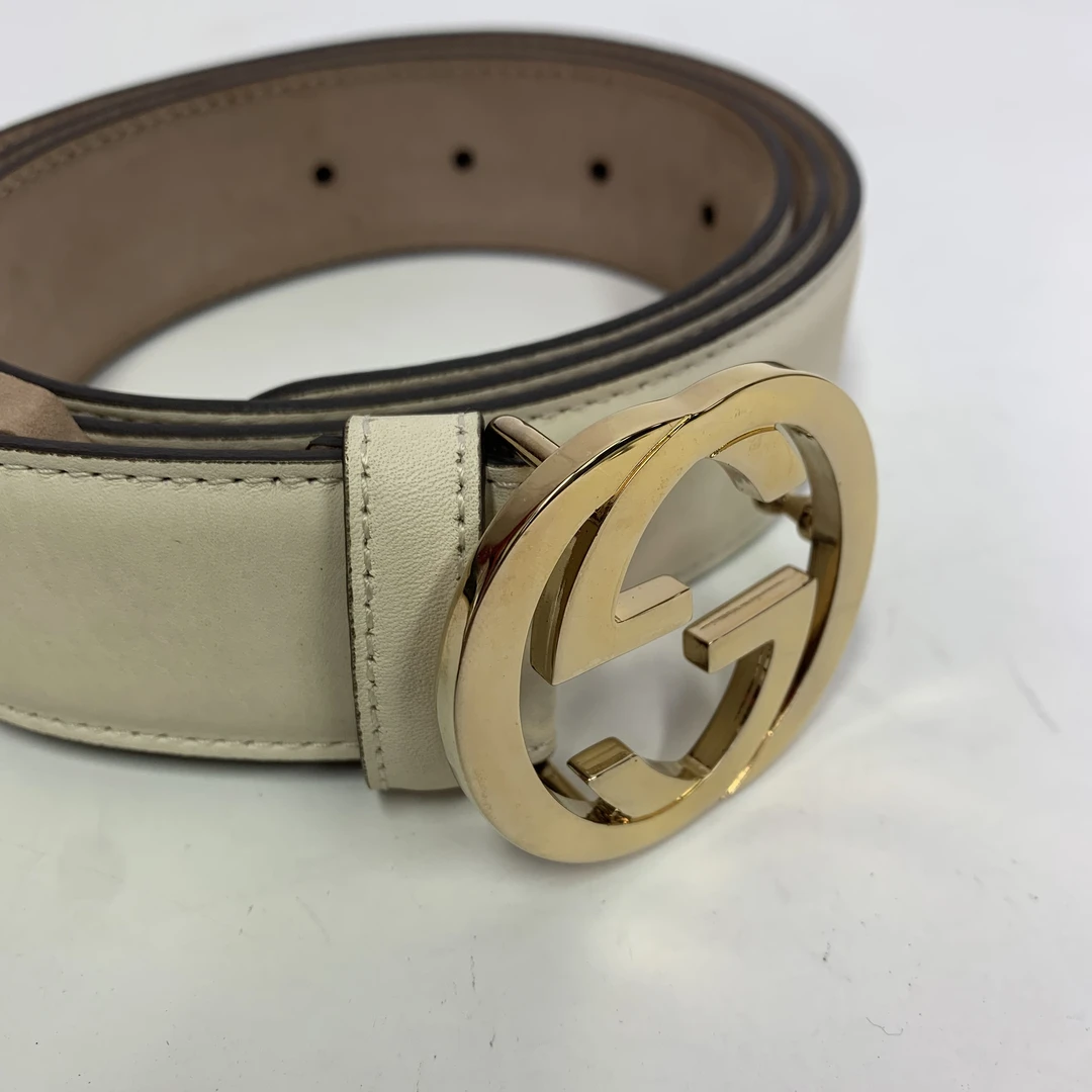 全新未使用 GUCCI/古驰 古驰香槟金牛皮皮带（无原盒）