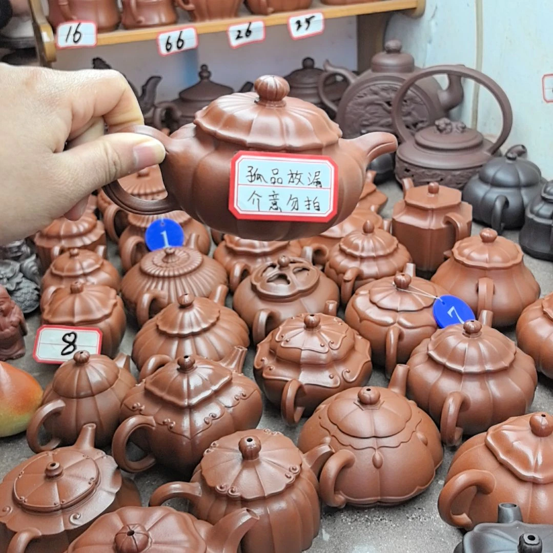 紫砂茶壶朱泥筋纹莲花230cc