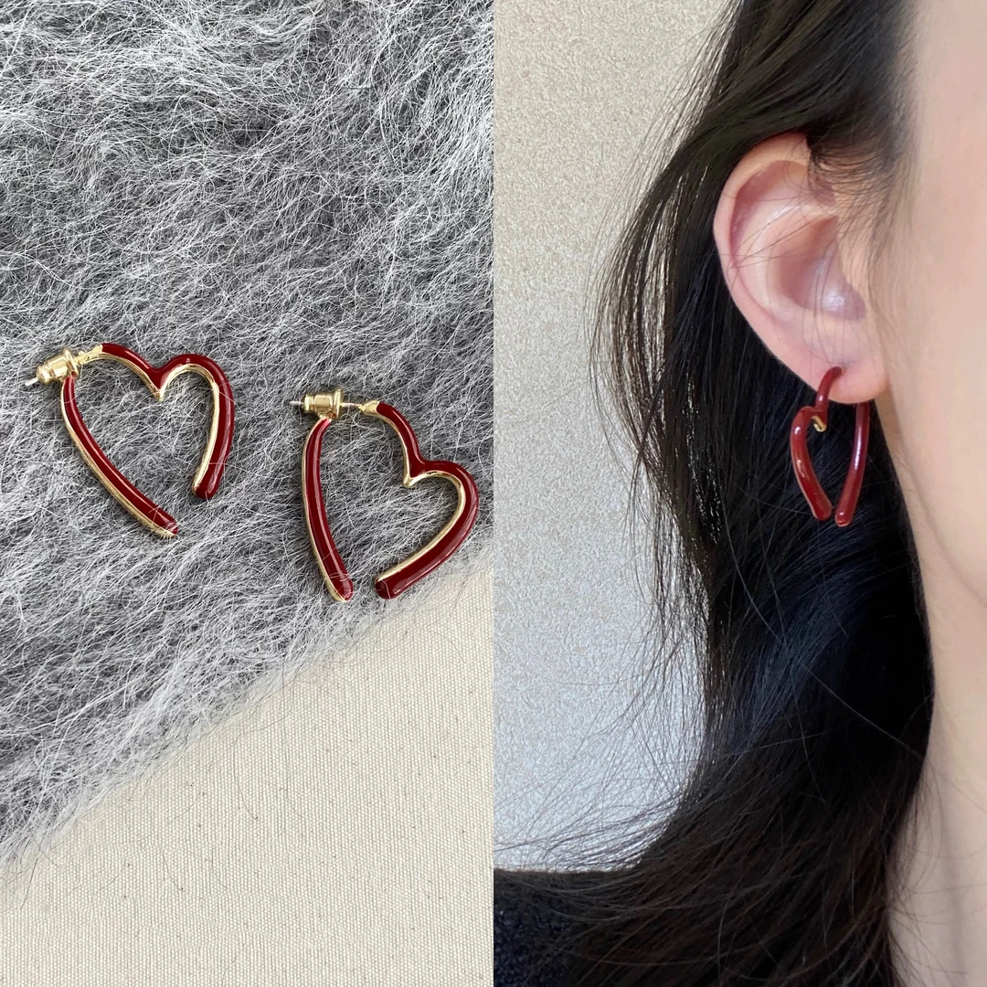 铜合金耳饰安可拉红法式复古气质可灵动摇摆无耳洞耳夹耳钉