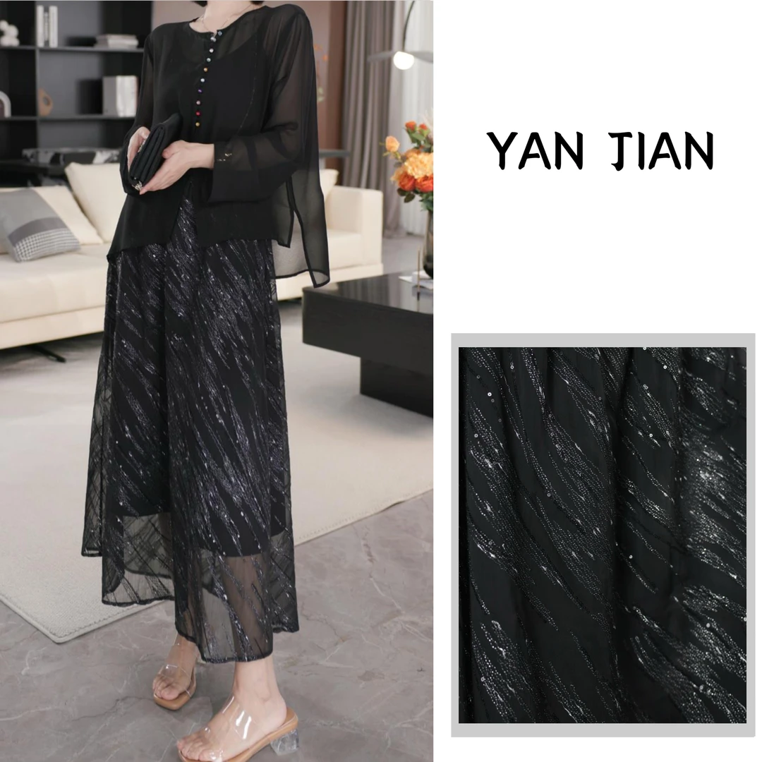 YAN JIAN【银纱】定制银线刺绣珠片松紧腰高级感A字半裙