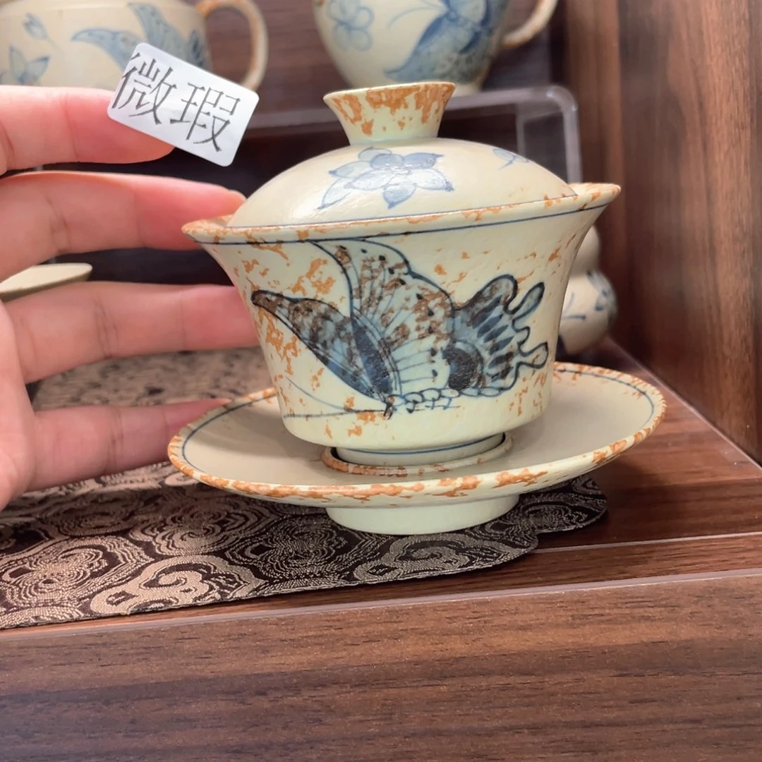 釉下手绘茶具微瑕