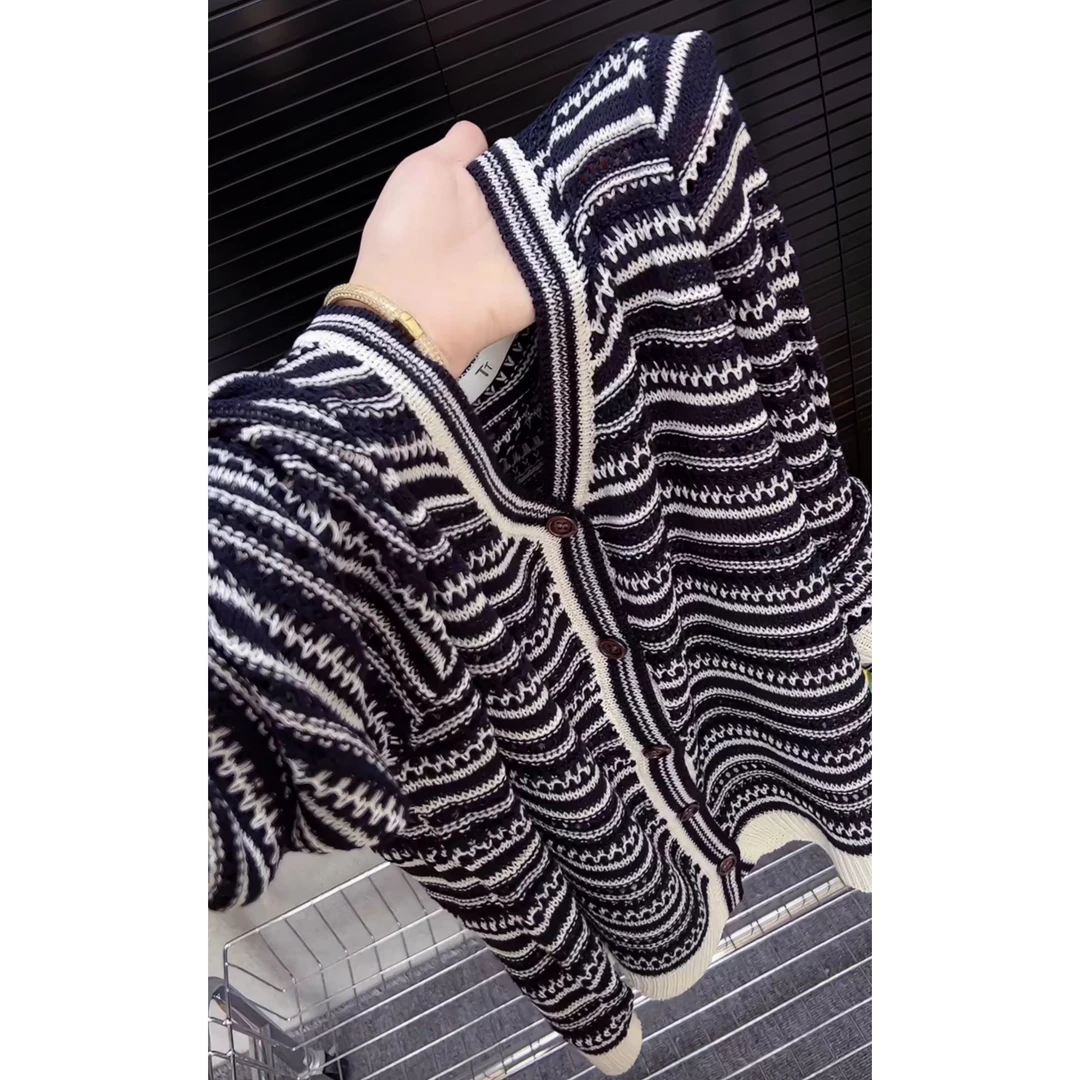 小香风复古外套女2025新款秋季高级时尚单排扣开衫薄款针织上衣