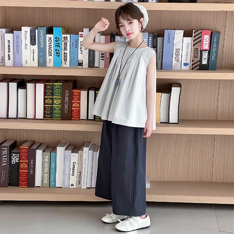 女童夏季韩版休闲娃娃衫阔腿裤套装中大童初中生网红洋气儿童夏装