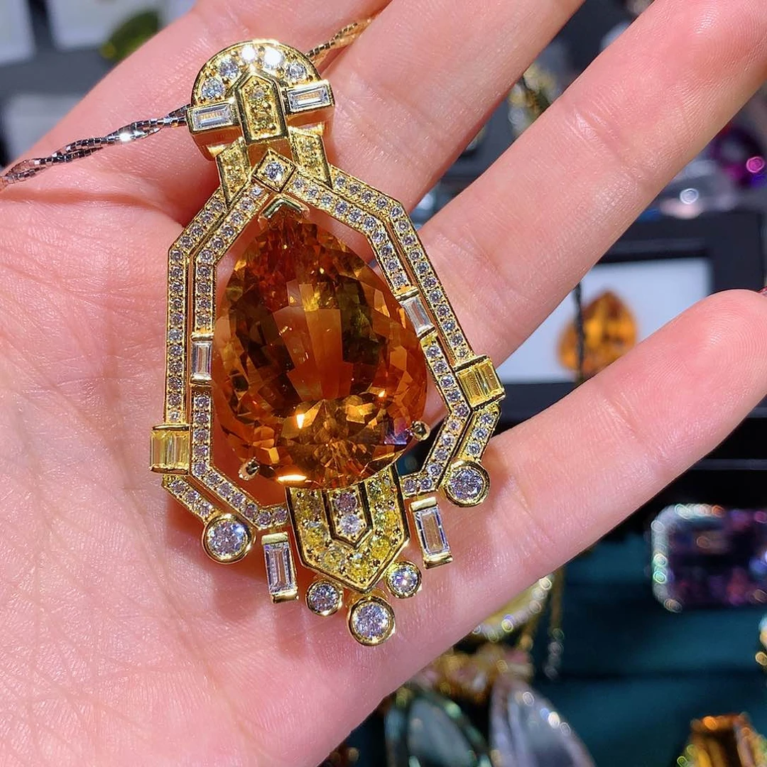 银S925镶嵌颈饰黄晶苏***匣吊坠