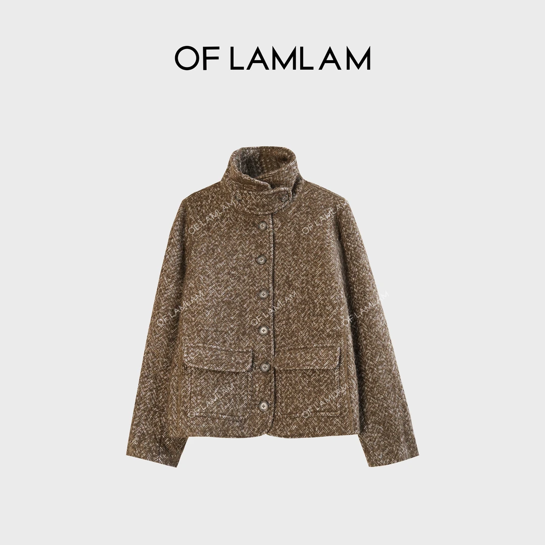 "暖奢老钱“羊驼毛+羊毛人字翻领法式定奢短外套OFLAMLAM MW135G