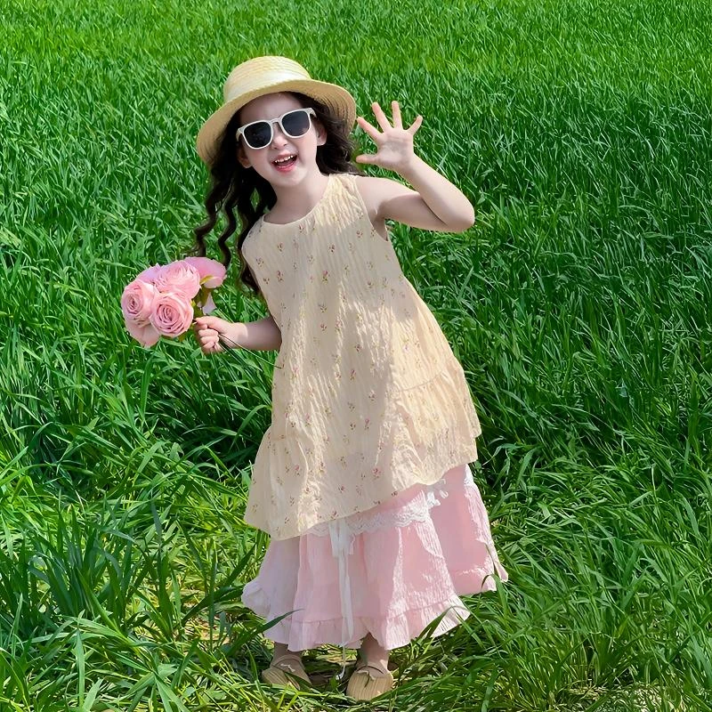 韩系甜美公主套装薄款洋气儿童度假穿搭夏季女童中长款裙子两件套