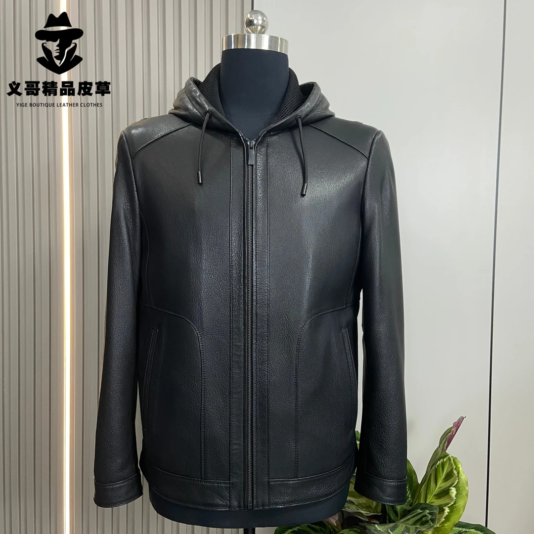 山羊皮连帽休闲夹克