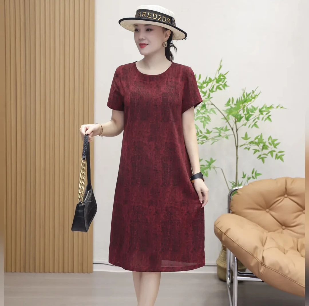 夏季新款渲染红时尚气质显瘦遮肚复古中老年妈妈装连衣裙
