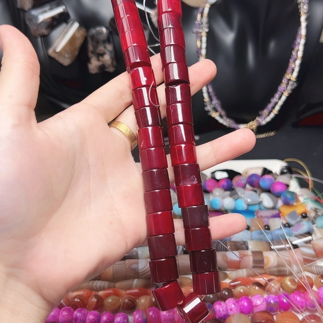 玛瑙/玉髓未镶嵌珠宝半成品t768 14m 鸽血红吗宝隔珠一条