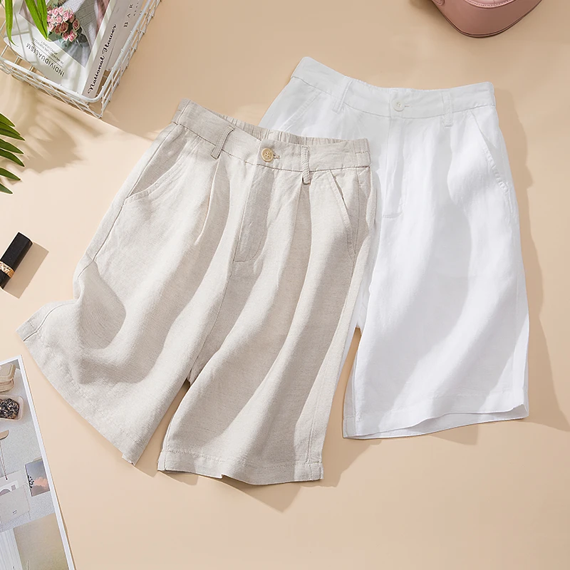 【小庄专属】亚麻五分短裤女2025夏季轻奢高腰显瘦中裤棉麻休闲裤子