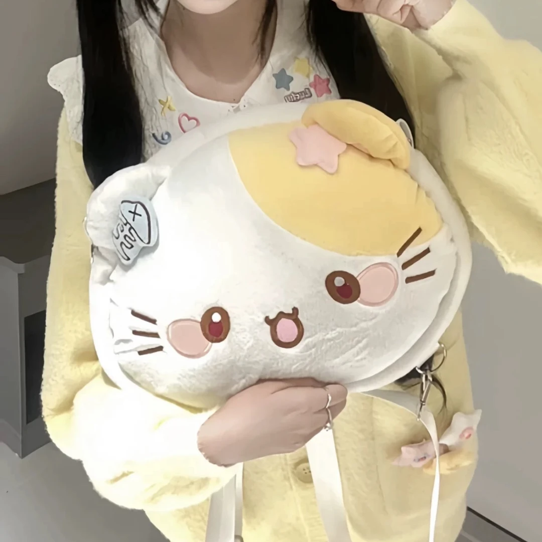 凛可爱 毛茸茸可爱猫咪双肩包百搭大容量女生背包