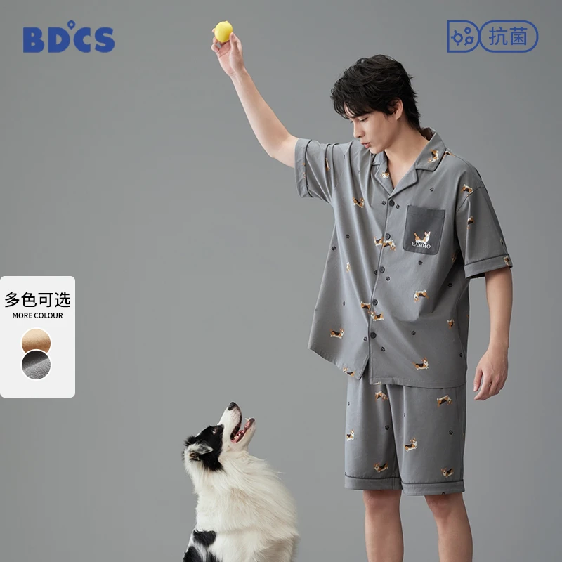 睡衣男夏季纯棉短袖卡通高级感休闲薄款男生可外穿大码家居服套装