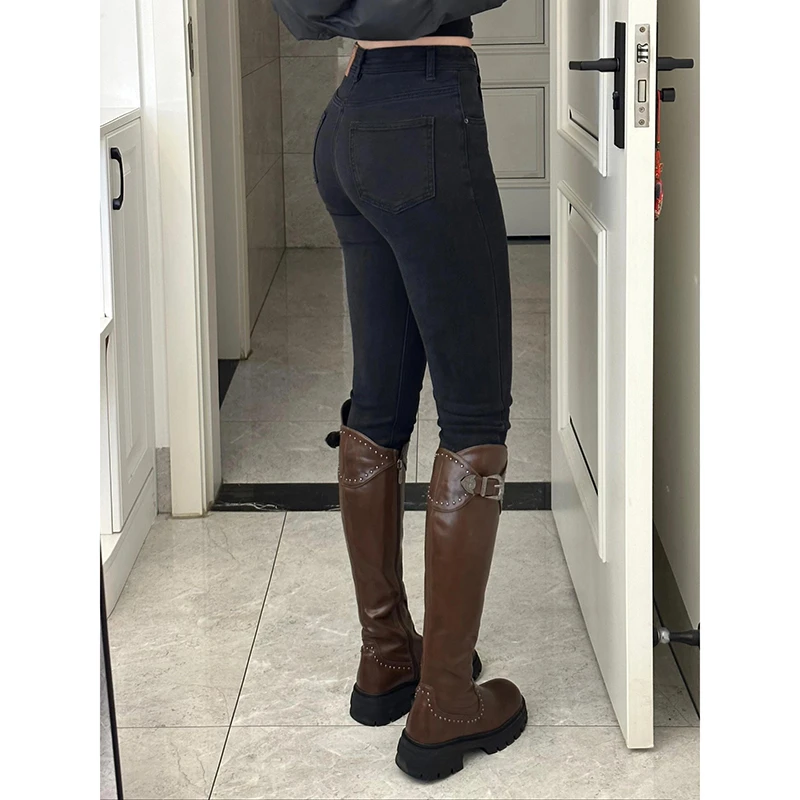黑色牛仔裤女春秋季2025年新款加绒高腰显瘦弹力修身小脚铅笔裤