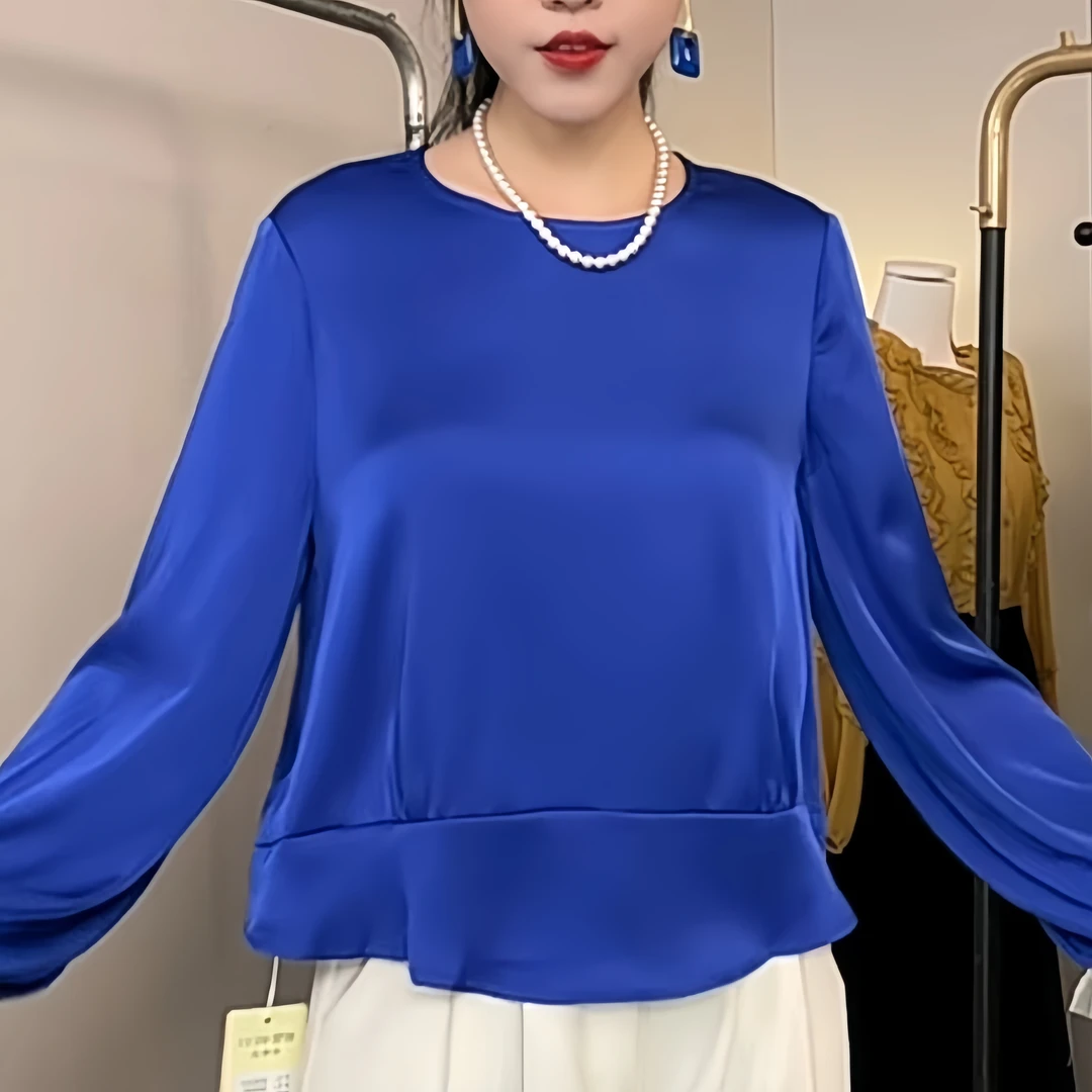 桑蚕丝春季3D长袖翻领衬衫小衫气质女款时尚