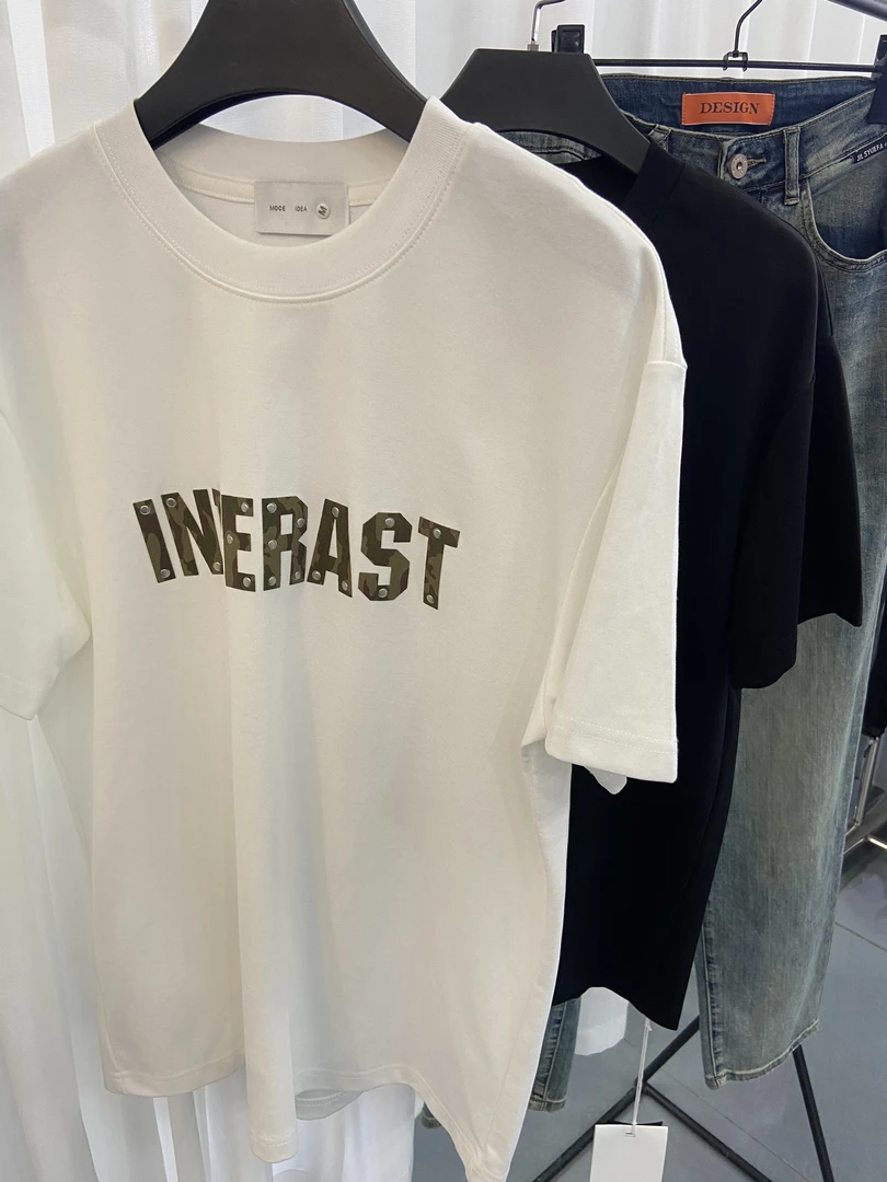 落肩袖短袖韩版圆领字母T恤美式休闲