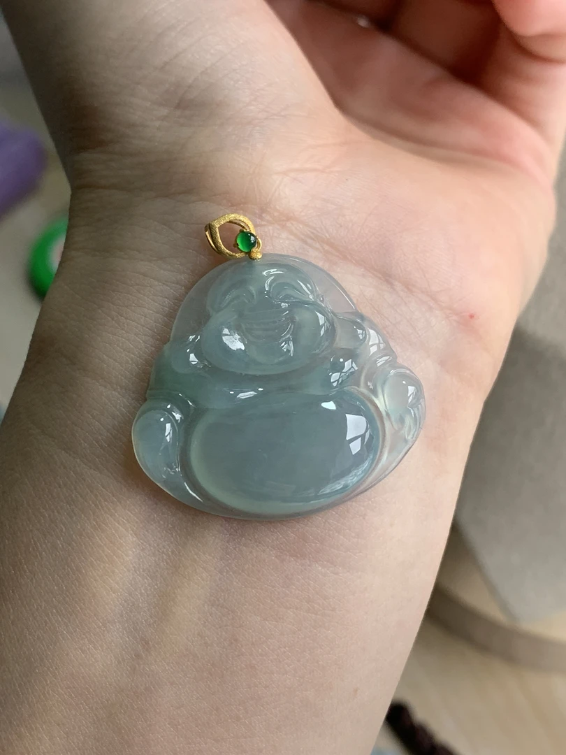 40天然缅甸翡翠A货满底色大佛公吊坠女士尺寸气质28.3*31.7*5.5
