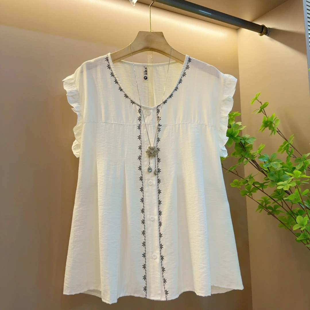 时尚夏季新款百搭拼接花边设计感显瘦宽松上衣（长64左右）