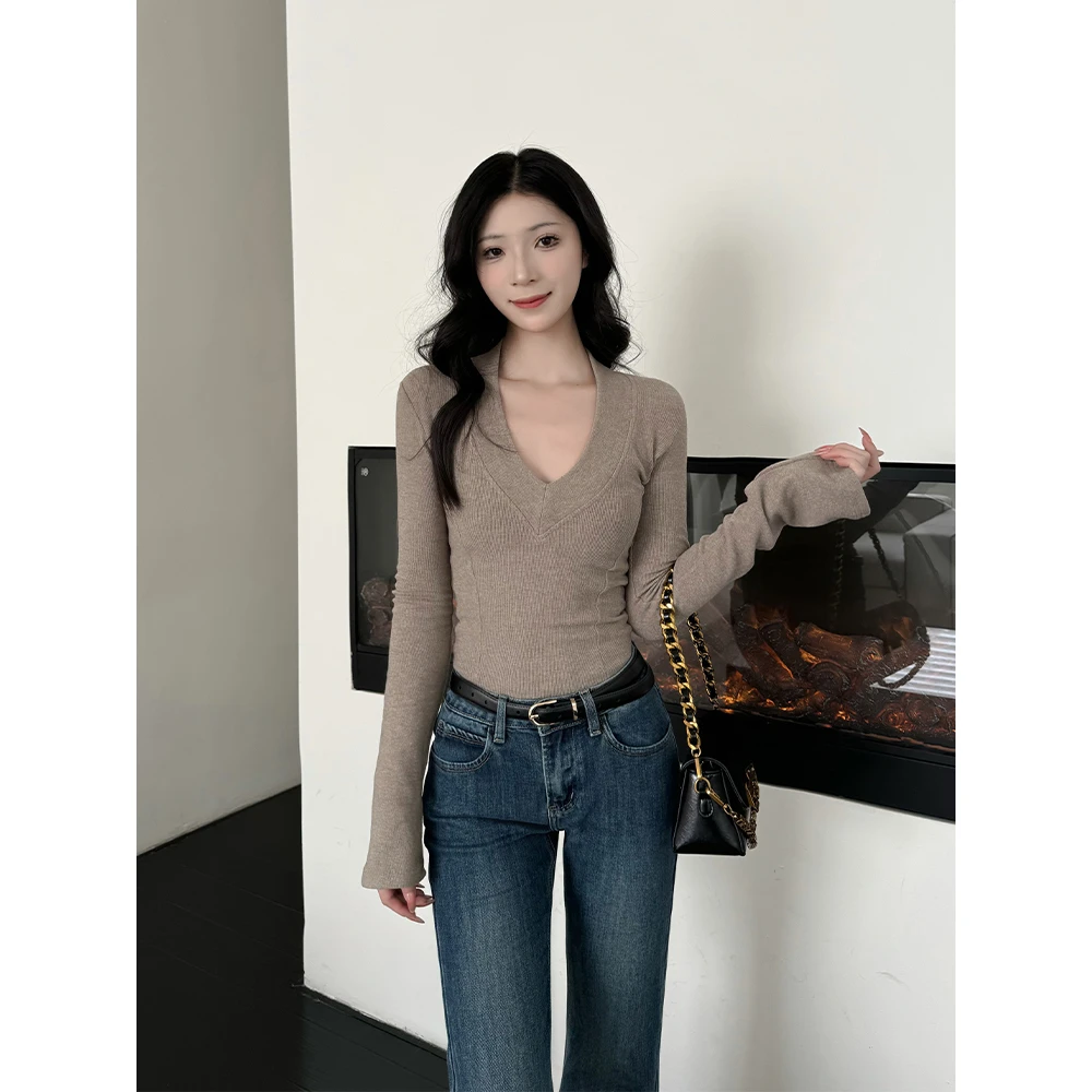 IFMRV领性感打底衫女款百搭设计上衣显瘦长袖内搭修身T恤衫辣妹F