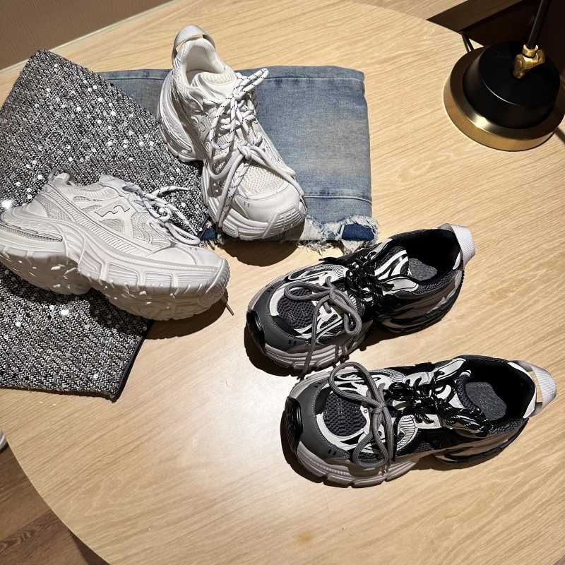 真皮擦色做旧双鞋带老爹鞋小个子增高厚底休闲运动潮鞋女