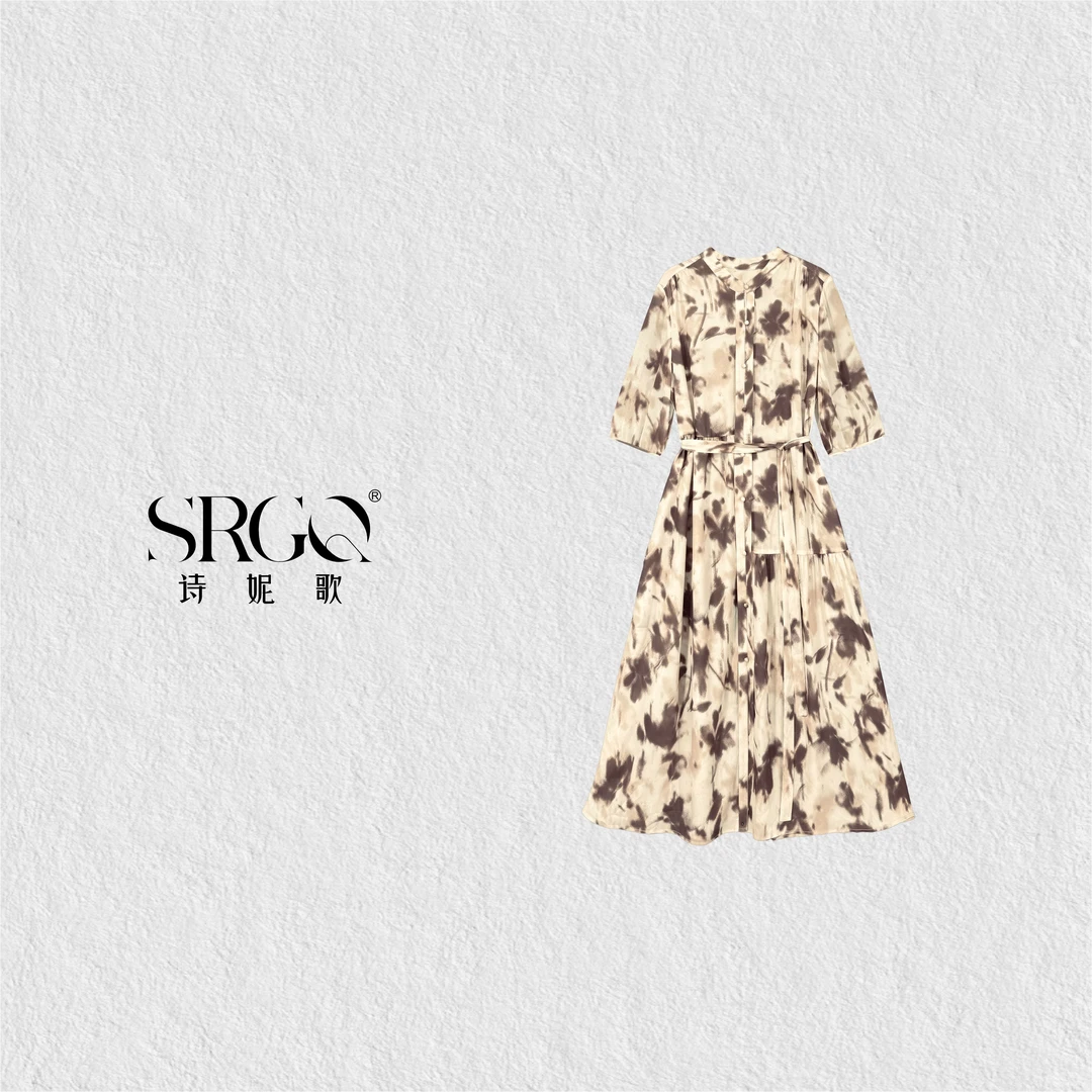 诗妮歌 | 青花瓷连衣裙 温柔优雅晕染连衣裙显瘦夏薄款