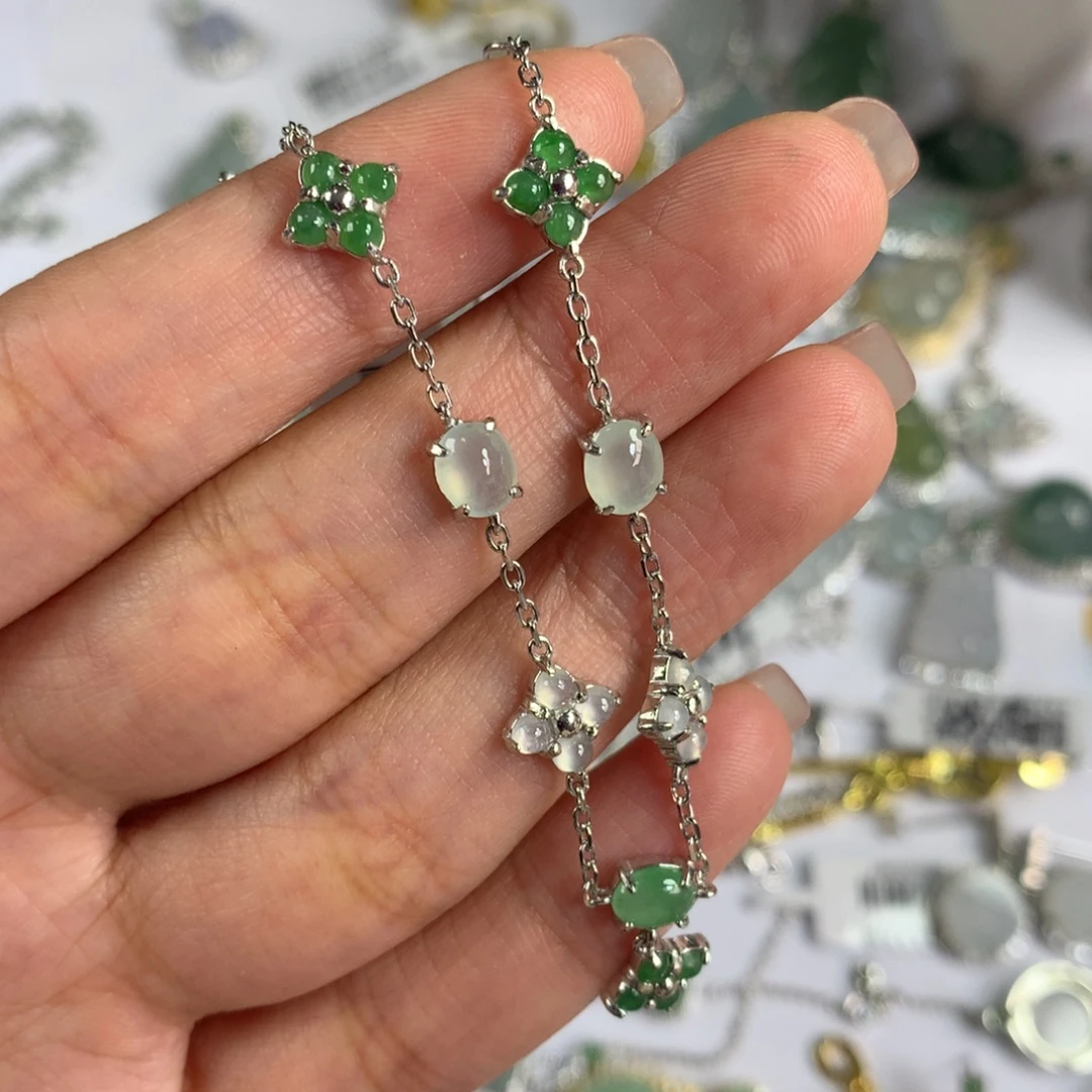 翡翠银S925镶嵌戒指手链