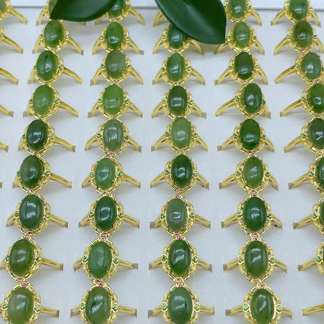 【玉美人曌璞阁】合金镶嵌和田碧玉戒指约卡12（多样性发货拍一发一）